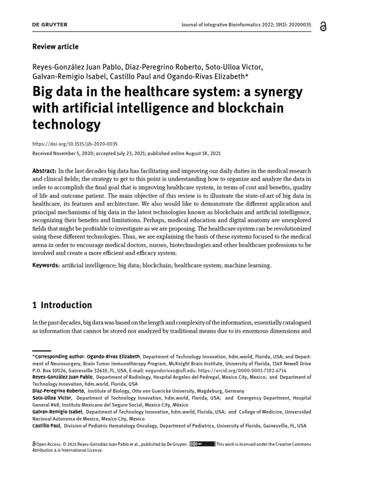 Big Data in The Healthcare System A Synergy | PDF | Big Data | Apache ...