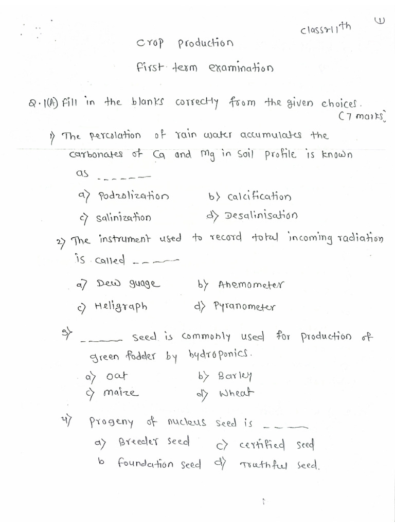 11th Crop Production First Term Examination | PDF