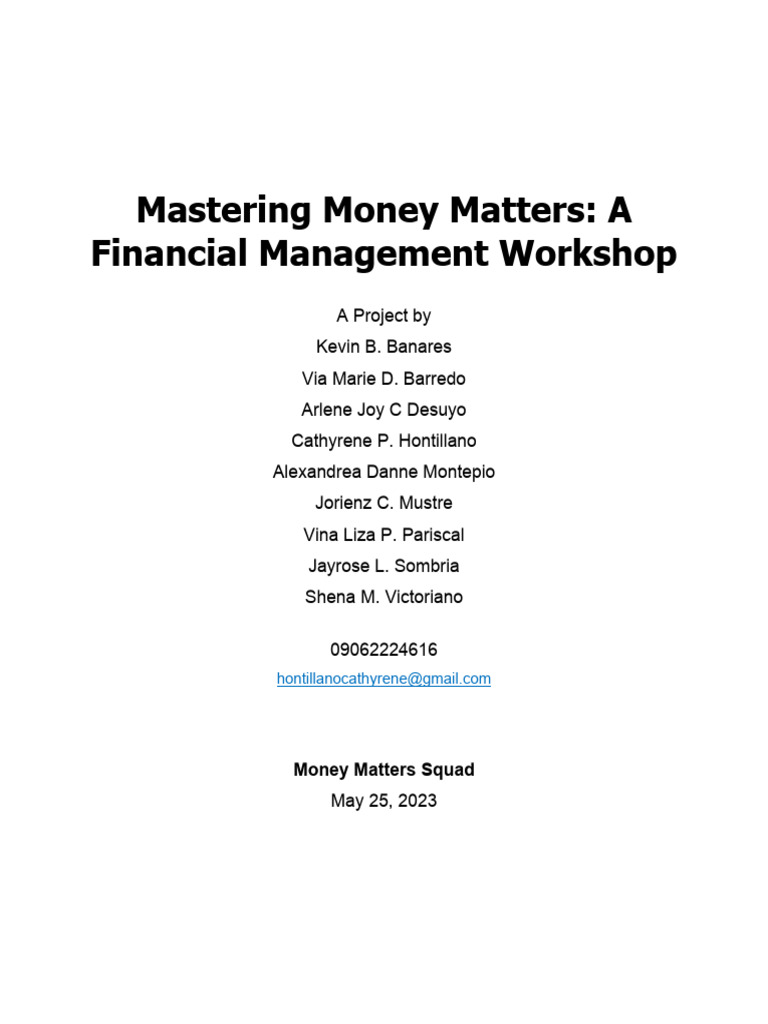 Mastering Money Matters A Financial Management Workshop Pdf