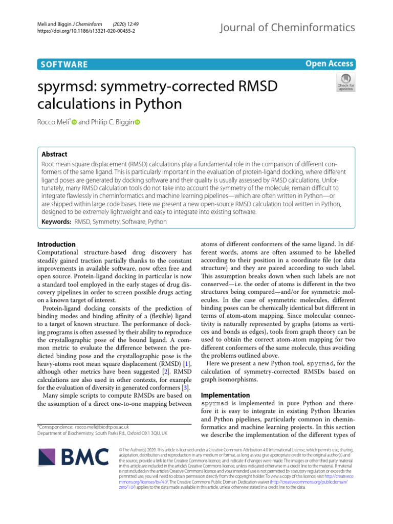Symmetry-Corrected RMSD Calculations in Python | PDF | Docking ...