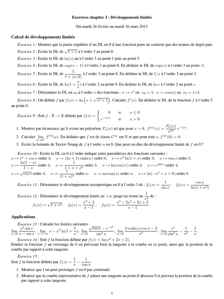 Exercices sur les Développements Limités | PDF | Tangente (géométrie ...