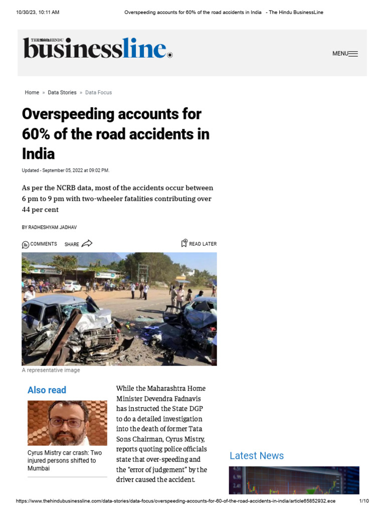 Overspeeding Accounts For 60% of The Road Accidents in India | PDF ...