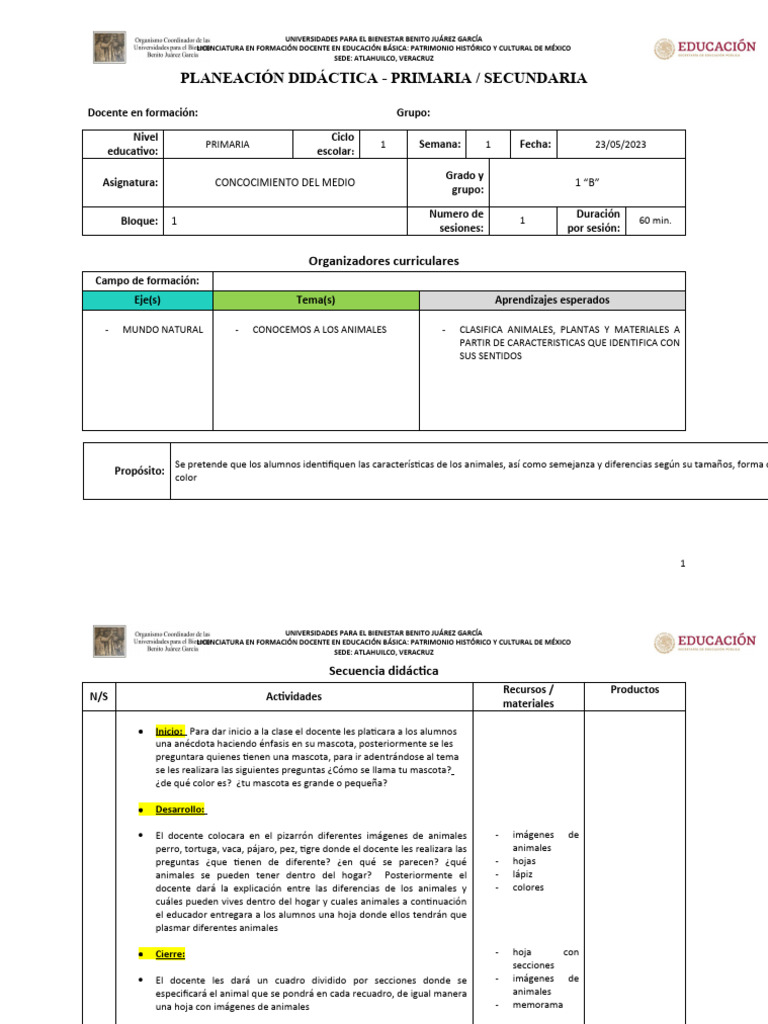 Planeación de Clase- Formato - Primaria 23 | PDF | Educación primaria ...