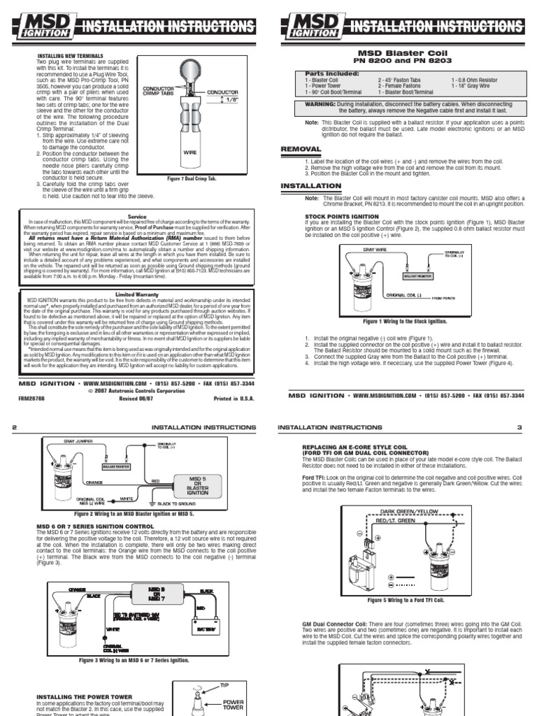 MSD Blaster Coil Installation Guide | PDF | Ignition System ...