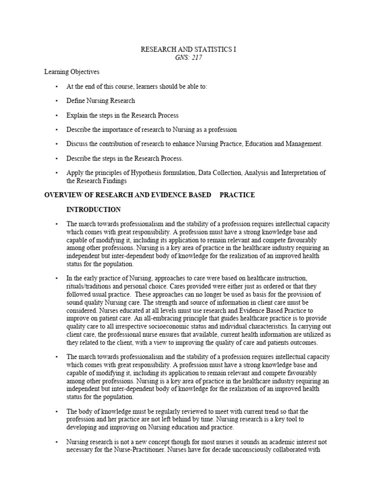 Research and Statistics I | PDF | Statistics | Nursing