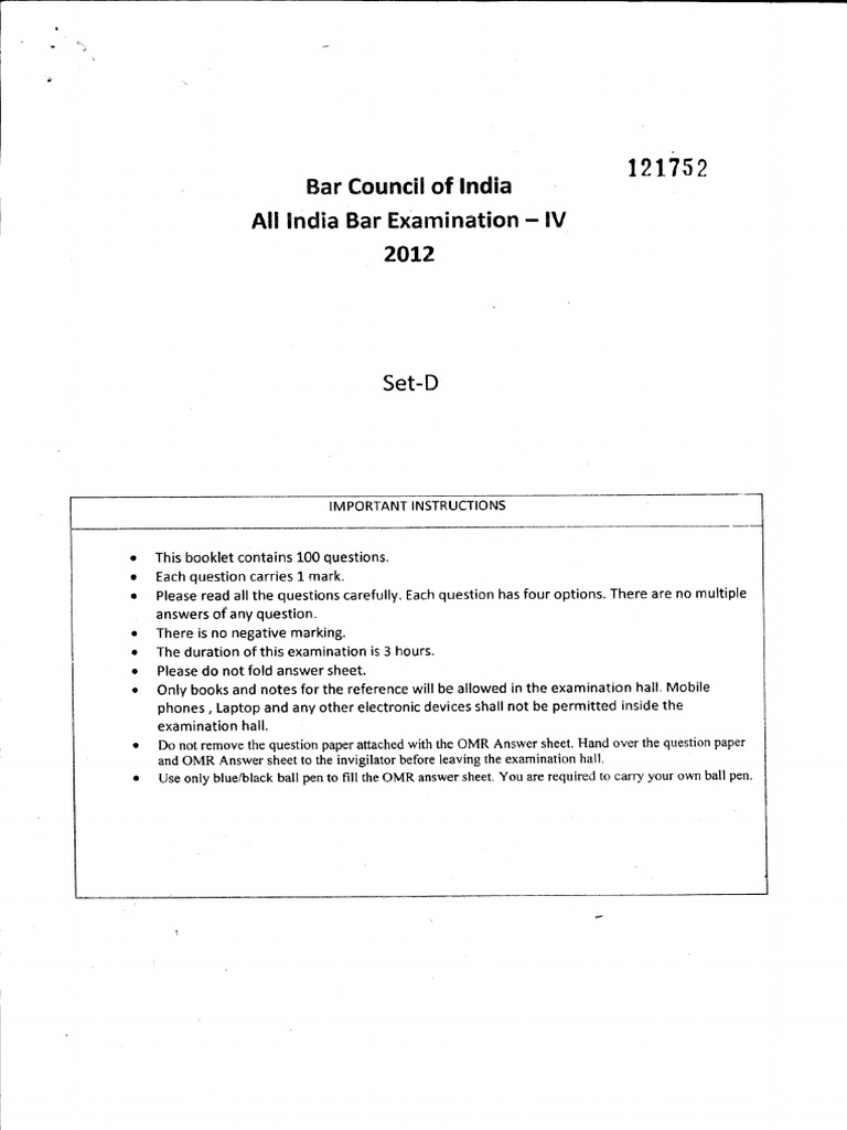 Aibe Question Paper 4 | PDF