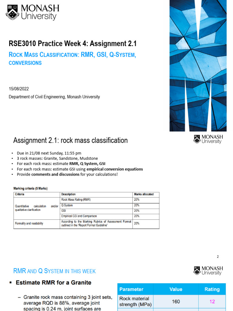 Rock Mass Classification Assignment Guide | PDF