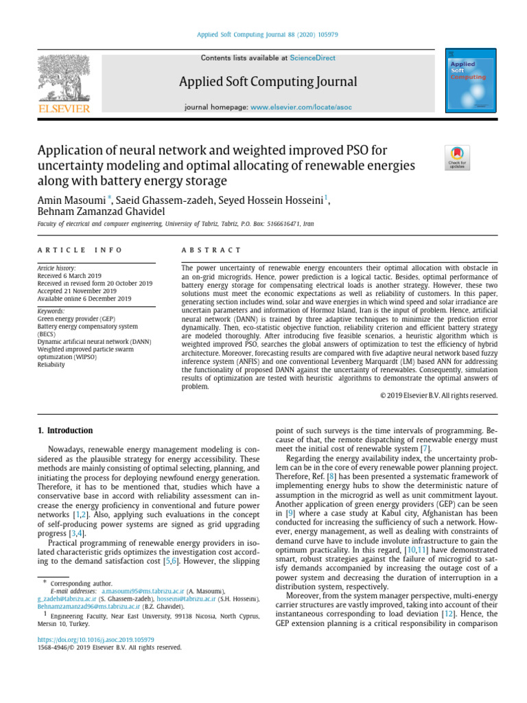 Applied soft computing journal amin masoumi saeid ghassem zadeh