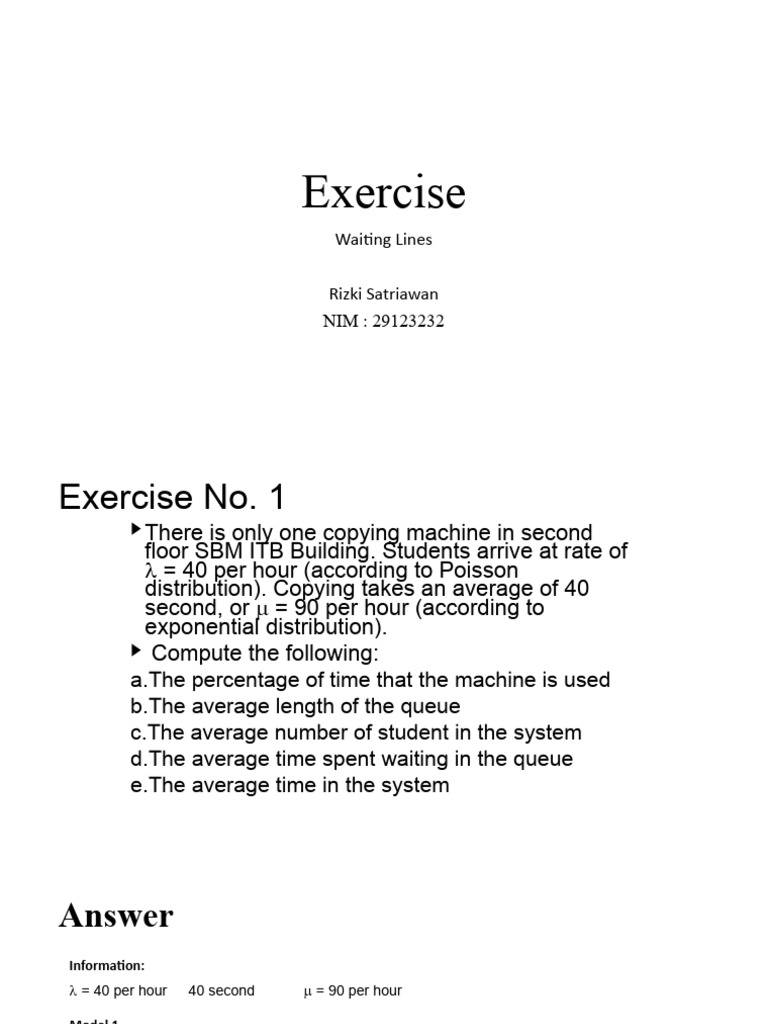 Exercise Waiting Lines (Supply Chain Management) | PDF | Teaching ...