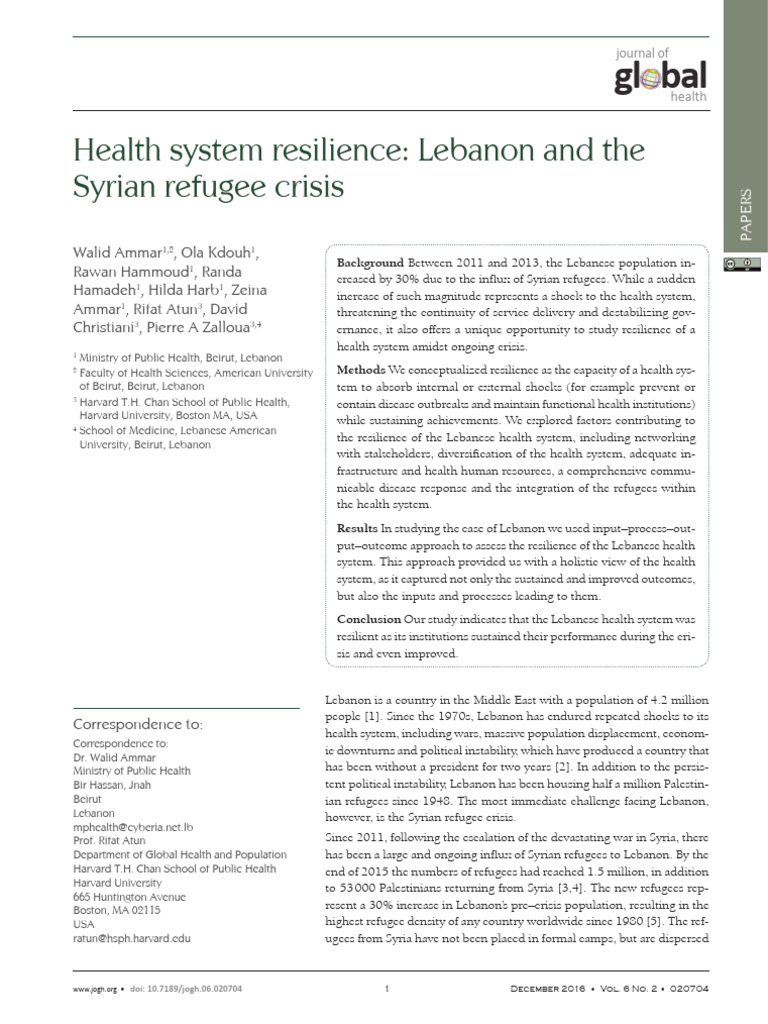Lebanon's Health System Resilience Study | PDF | Lebanon | Health Care