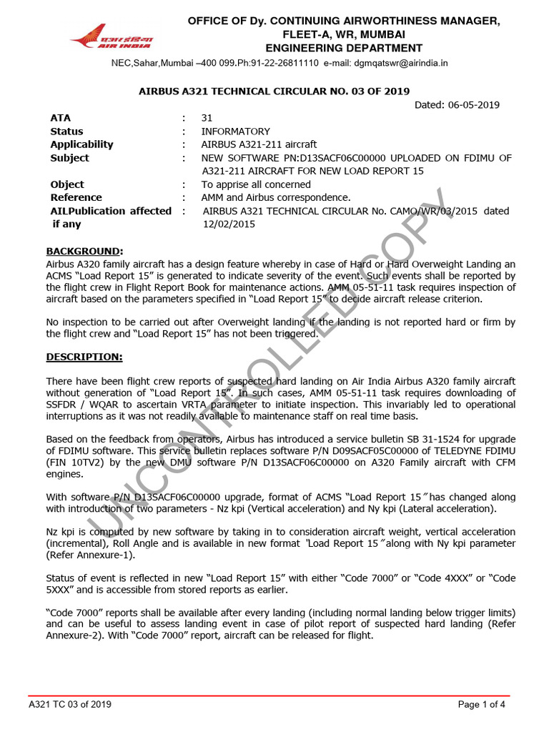 A321 Load Report 15 Update Circular | PDF | Airbus | Aeronautics