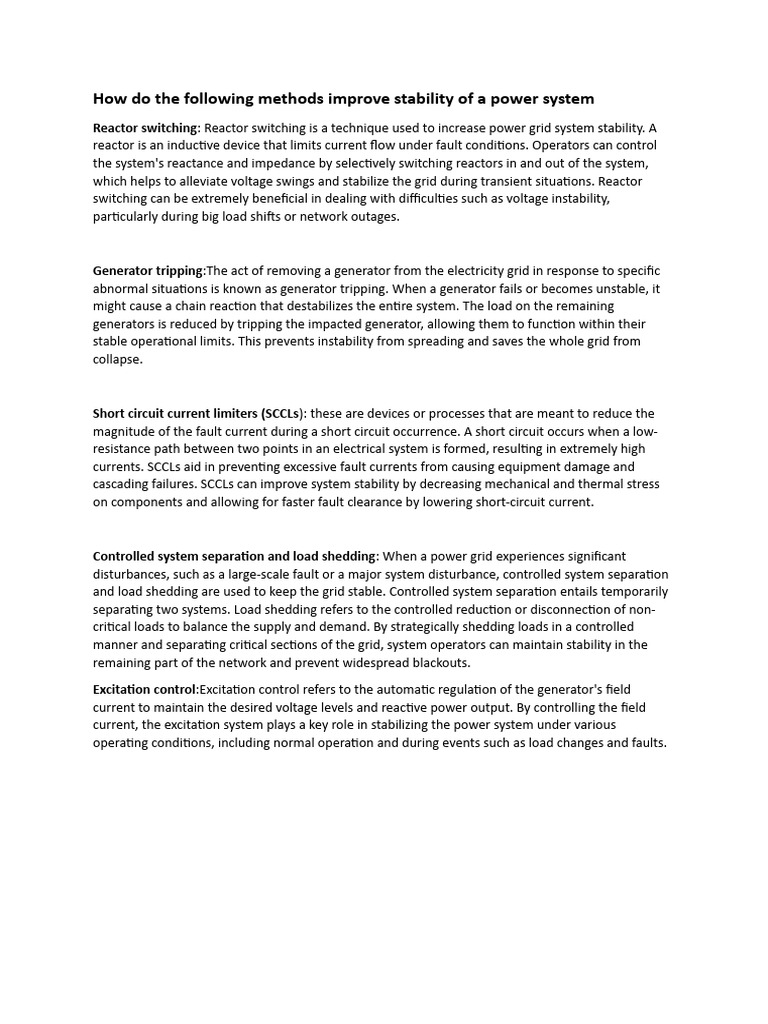 Power System Stability Methods | PDF | Electrical Grid | Electric Power ...