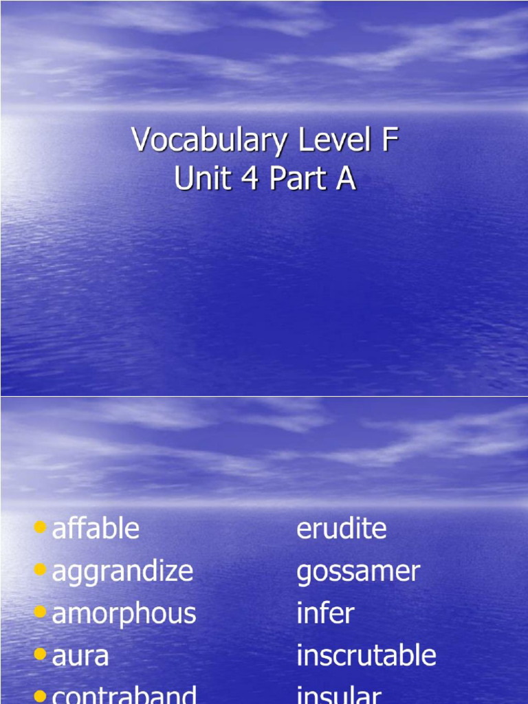 Vocabulary Level F Unit 4 Part A PDF