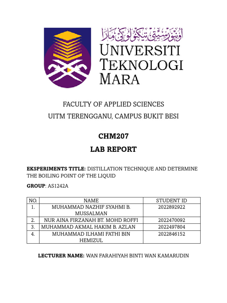 Chm207 Lab Report Eks 2 Pdf Distillation Boiling