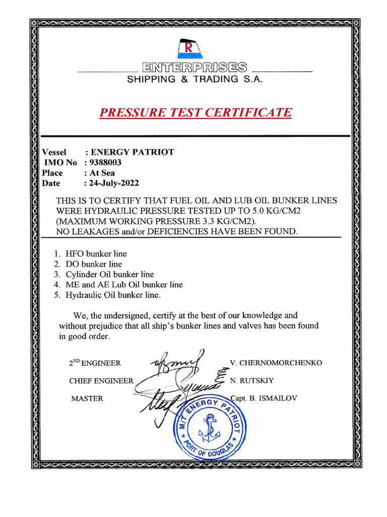Bunker Lines Pressure Test 24.07.2022 PDF