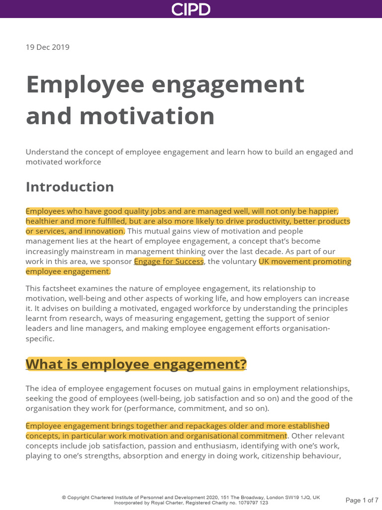 Factsheet employee engagement cipd download free pdf motivational