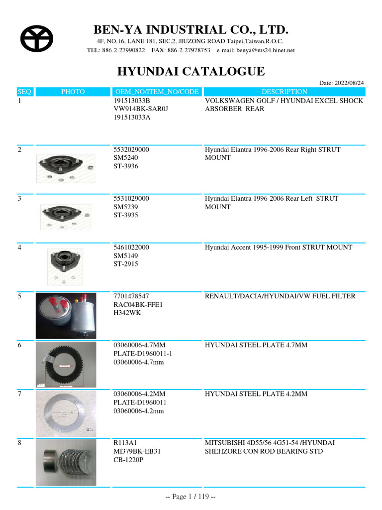 Hyundai Parts Catalogue 2022 | PDF | Piston | Machines