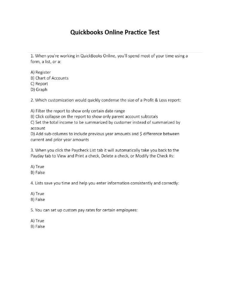 Quickbooks online practice test pdf