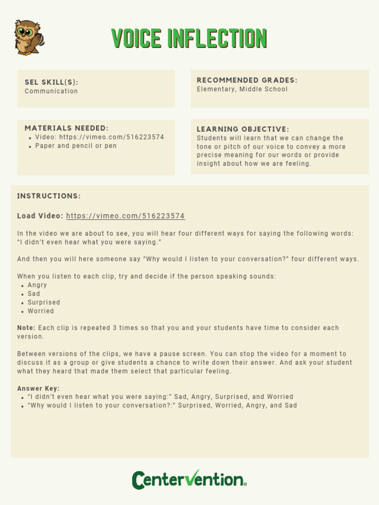 Voice Inflection in Emotions Lesson | PDF
