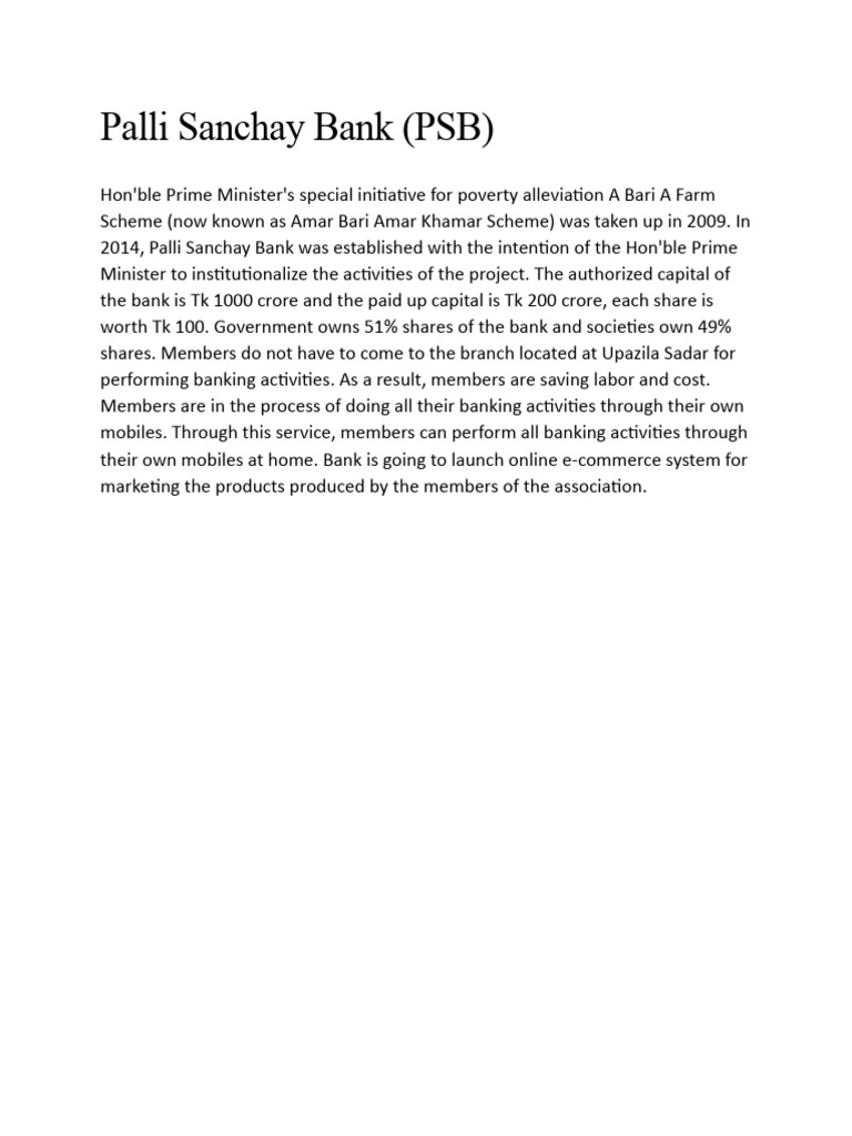 Palli Sanchay Bank | PDF