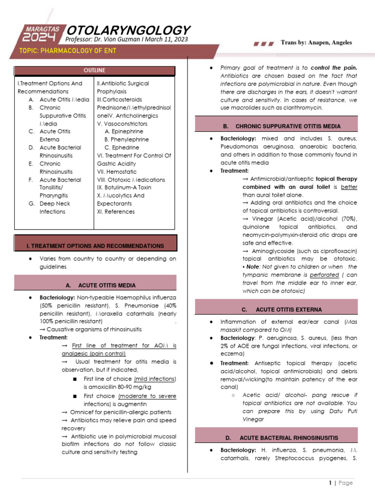 Pharmacology of ENT Treatments | PDF | Gastroesophageal Reflux Disease ...