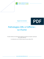 Support de Formation - Pathologies ORL À L'officine - Le Rhume