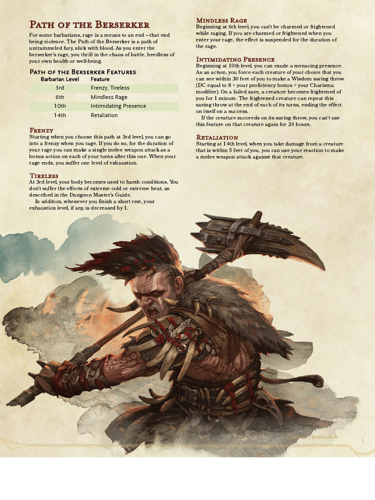 D&D 5e - Barbarian - Path of The Berserker (Revised) | PDF | Wizards Of ...