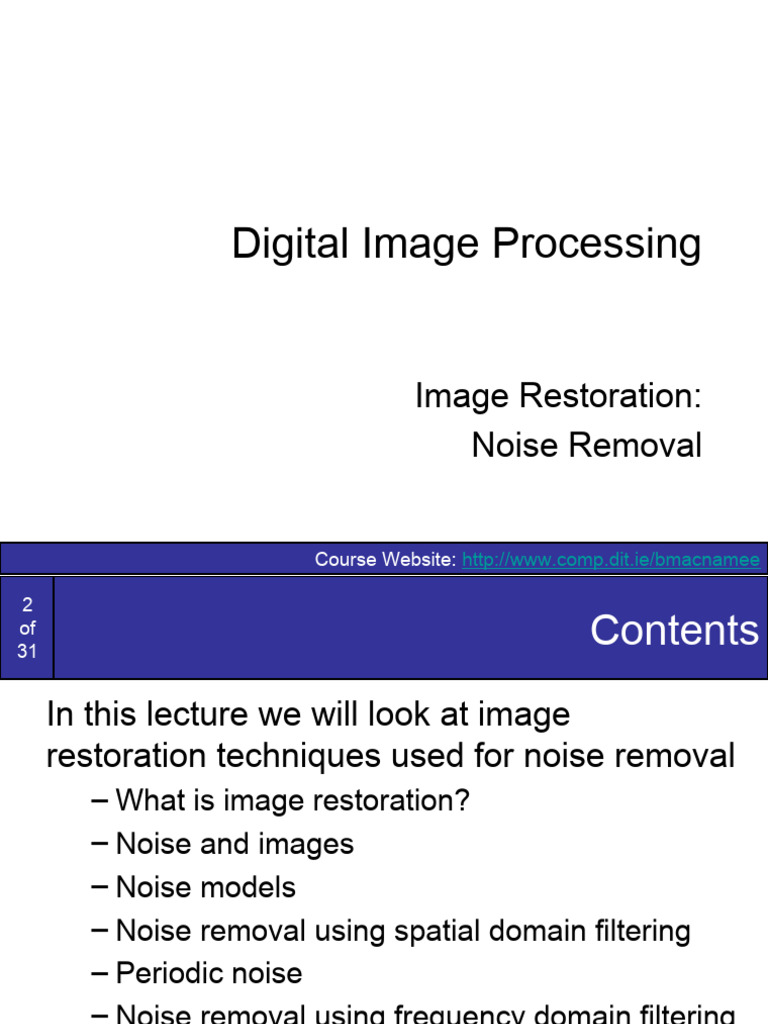 ImageProcessing8 Imagerestoration PDF Mean Filter (Signal Processing)