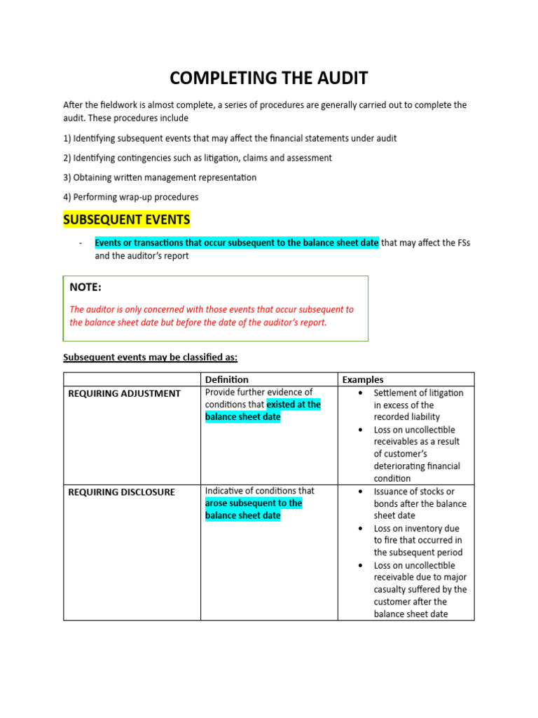 Completing the Audit: Key Procedures | PDF | Going Concern | Auditor's ...