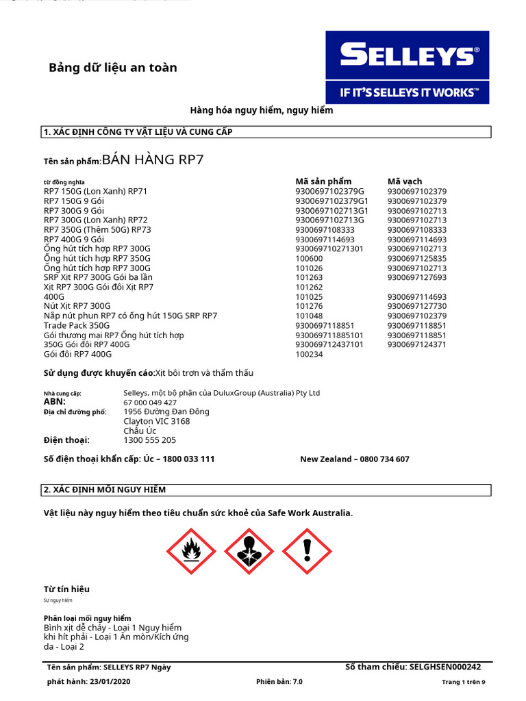 MSDS Selleys - Rp7-Aus - GHS | PDF