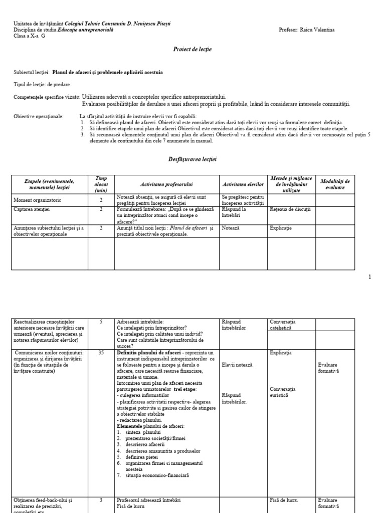 Plan de Lectie 10G | PDF