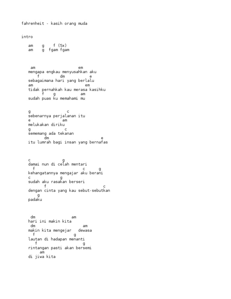 Chord dan Lirik Kasih Orang Muda | PDF