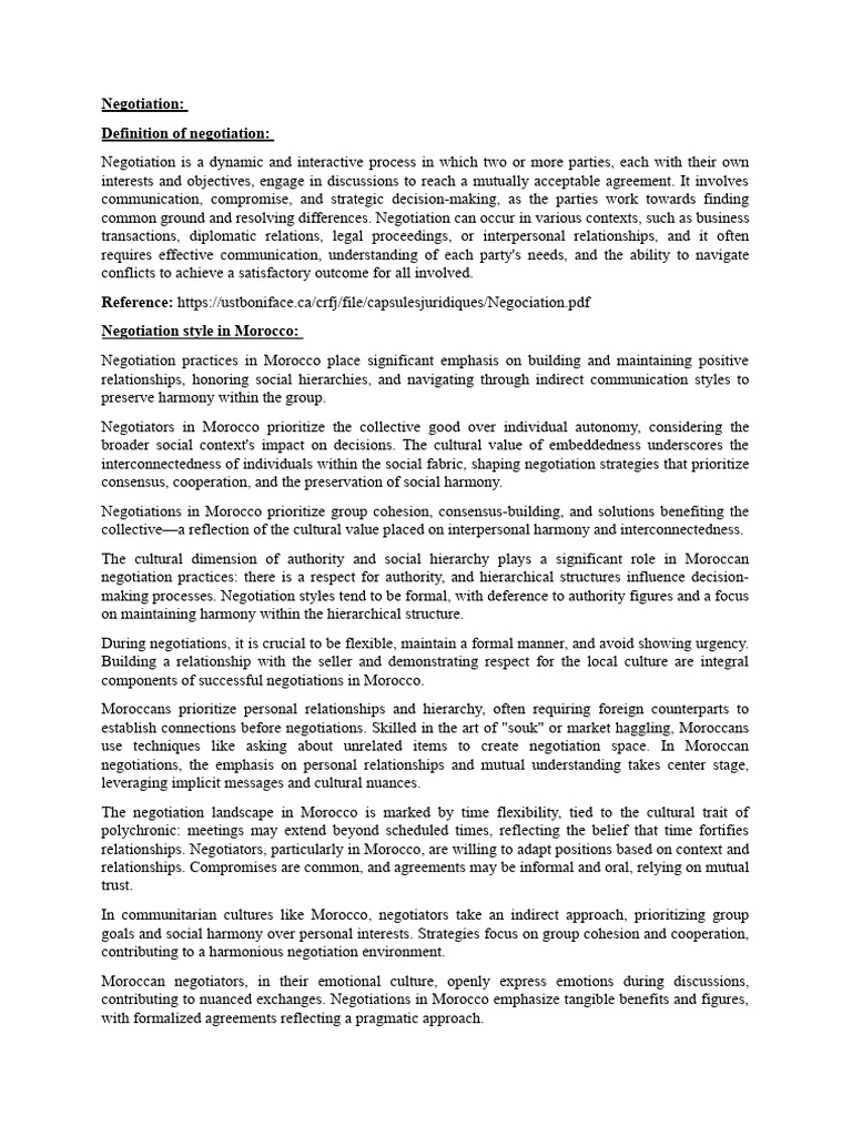 Negotiation And Problem Solving In Morocco Pdf Negotiation