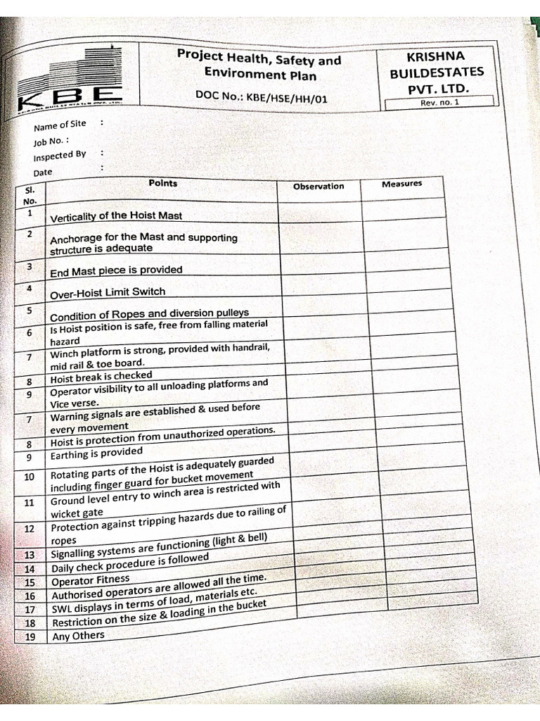 Builder Hoist Checklist PDF