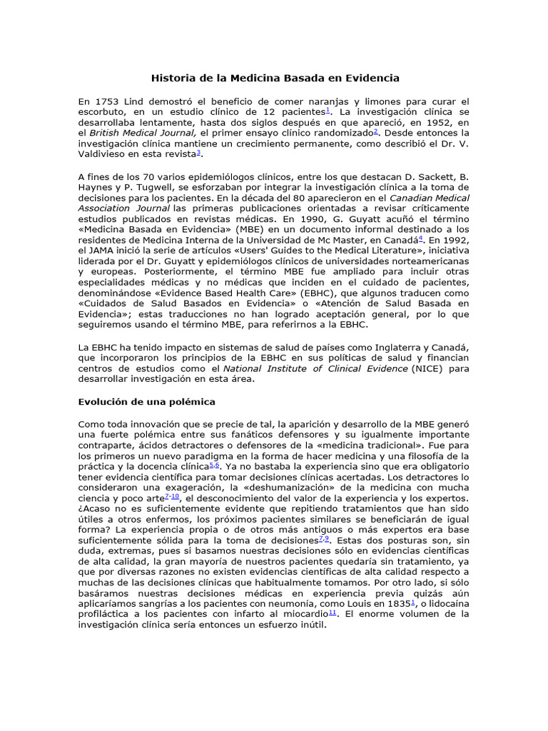 Historia y evolución de la MBE | PDF | Evidencia basada en medicina ...