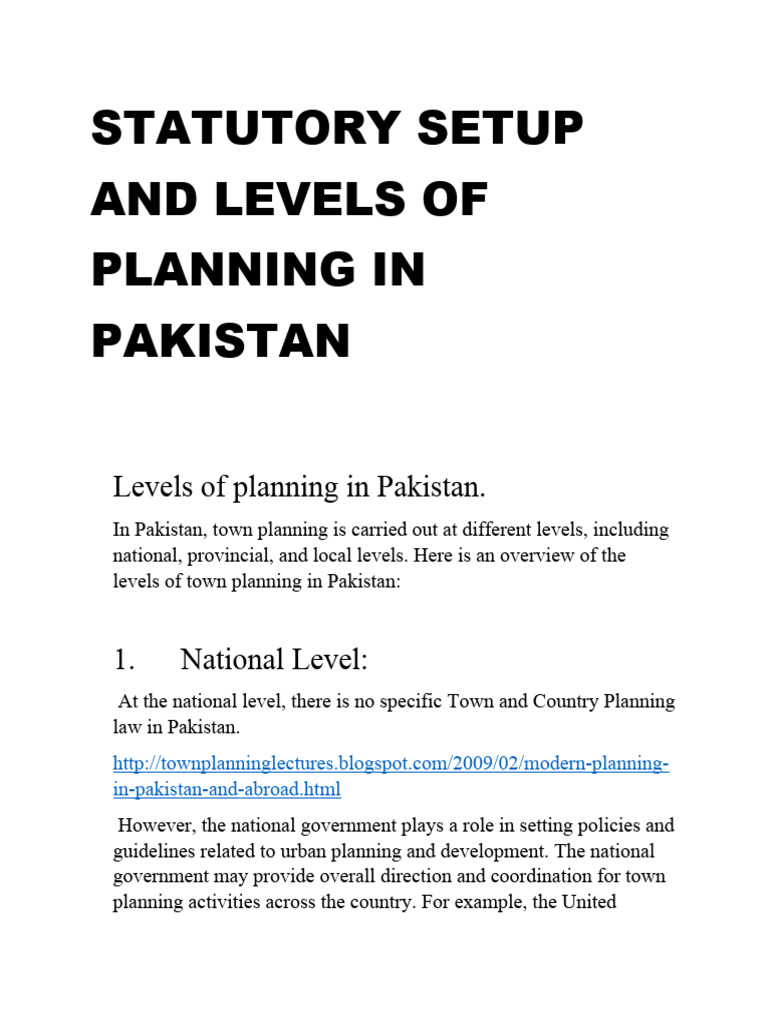 Statutory Setup and Levels of Planning in Pakistan | PDF | Urban ...