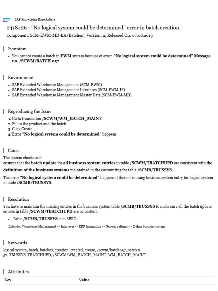 Resolving "No Logical System" Error in EWM | PDF