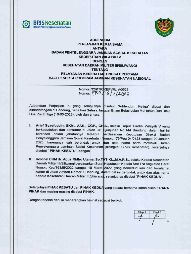 KESDAM III SILIWANG - Addendum Ke-3 PKS 2023-2024 | PDF