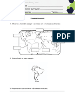 Prova de Geografia - 4º Ano