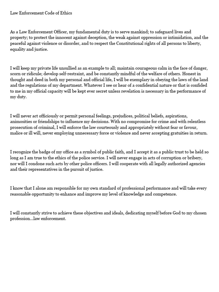 Law Enforcement Code of Ethics | PDF