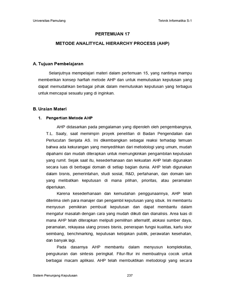 TPL0473 - 17 - Metode Analitycal Hierarchy Process (Ahp) | PDF