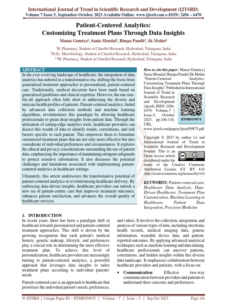Patient Centered Analytics Customizing Treatment Plans Through Data