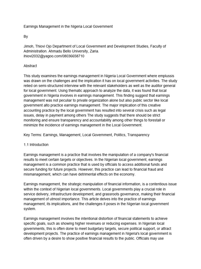 Earnings Management in The Nigeria Local Government | PDF | Audit ...