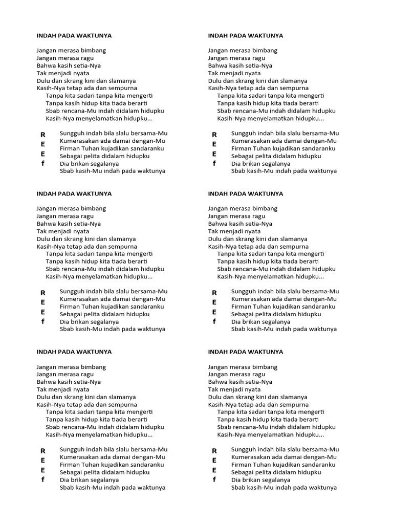 Lirik Lagu Rohani "Indah Pada Waktunya" | PDF