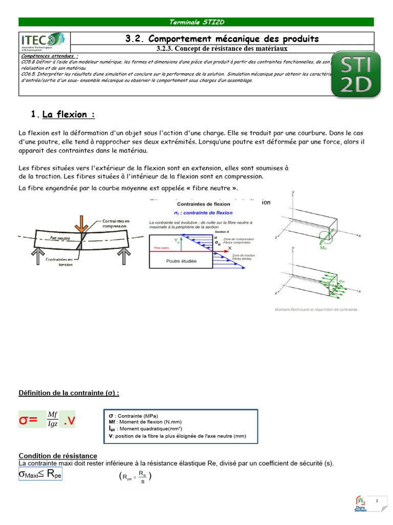 Résistance à la flexion en STI2D | PDF | Flexion (matériau ...