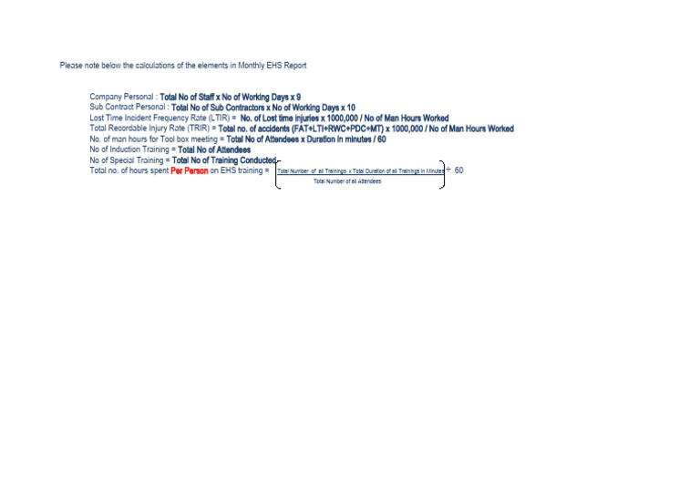Monthly EHS Report Calculations Guide | PDF