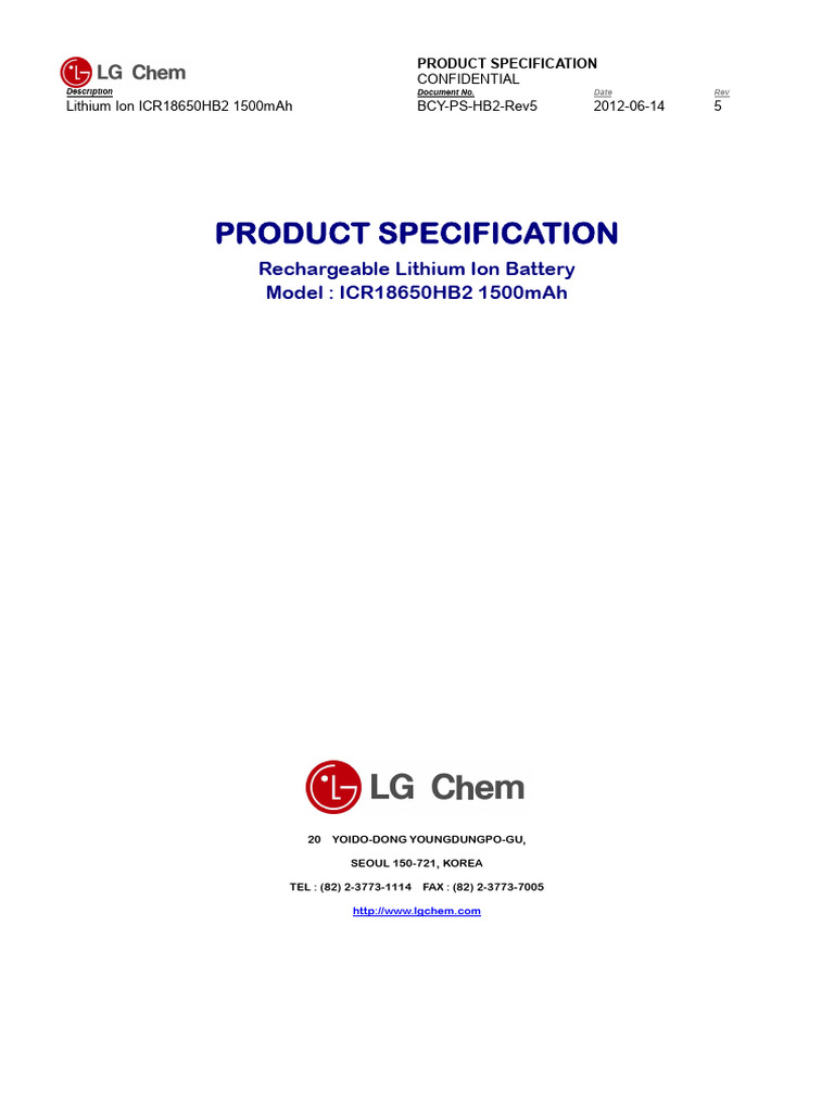 LG HB2 Specification Sheet | PDF | Rechargeable Battery | Lithium Ion ...