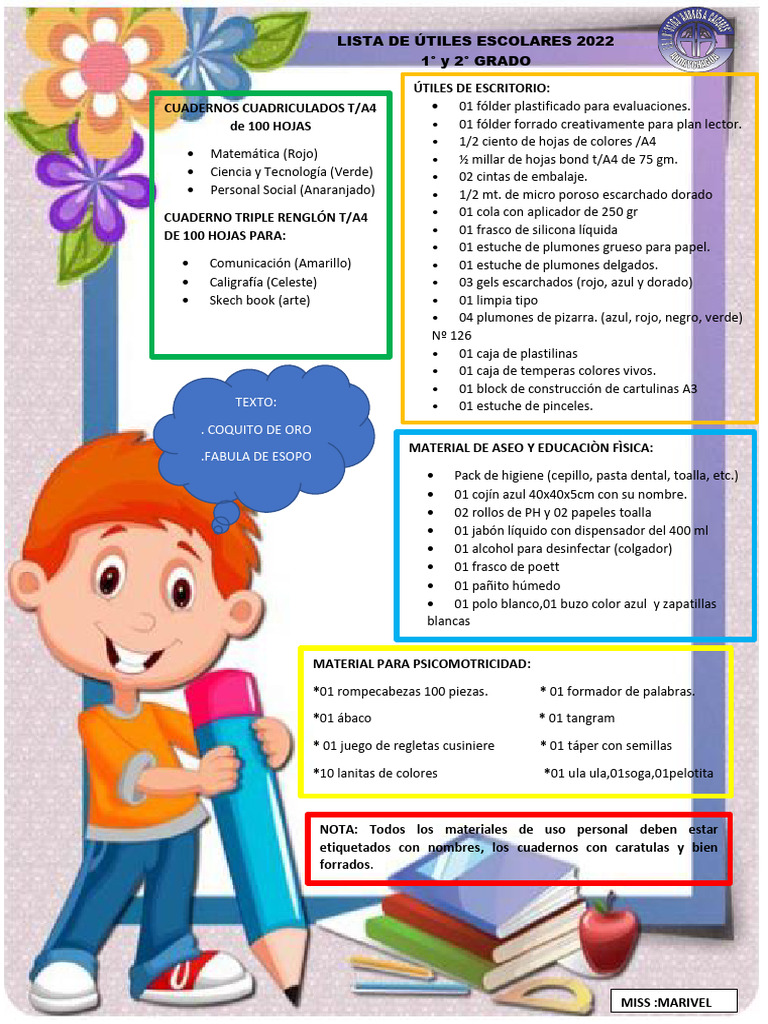 Lista de Utiles Escolares. | PDF | Tecnicas artisticas | Arco iris