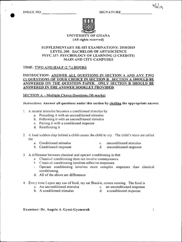 I Index No Signature PDF Classical Conditioning Behaviorism