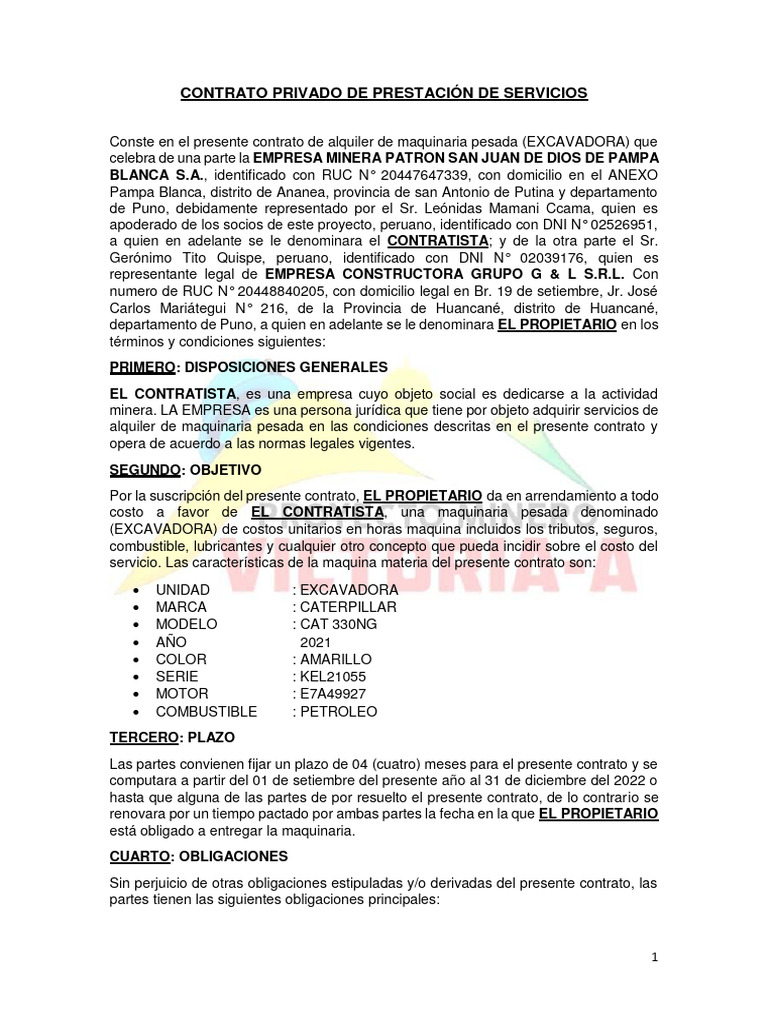 Contrato de Alquiler de Excavadora | PDF | Póliza de seguros | Jurisdicción